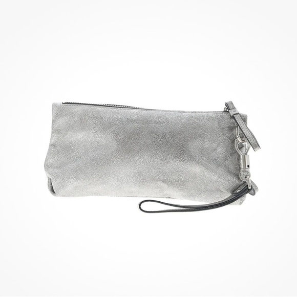 KENNETH COLE NEW YORK- GENUINE LEATHER WRISTLET/CLUTCH SILVER - Picture 13 of 13